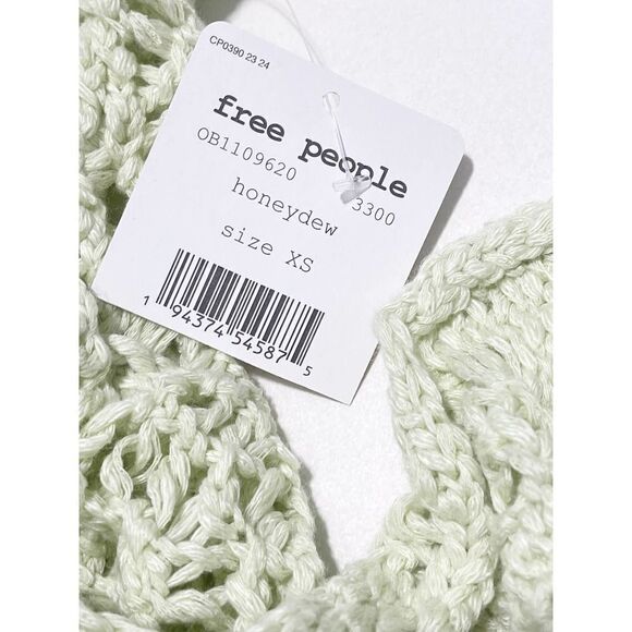 Free People‎ Sweet Talker Long Crochet Cardigan Honeydew Green XS Extra Small - Picture 2 of 13